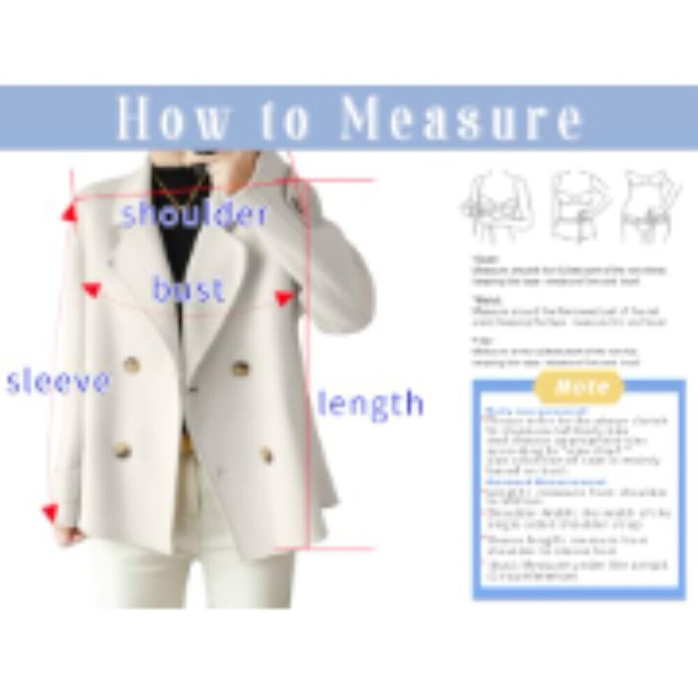 Wool Blend Pea Coat Loose Fit Double Breasted Blazer - Picture 5 of 5
